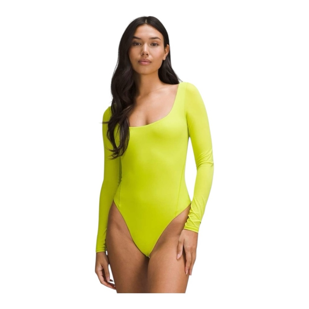 Lululemon Wundermost Nulu Square-Neck Long-Sleeve Bodysuit Lichen Lime Multi Szs